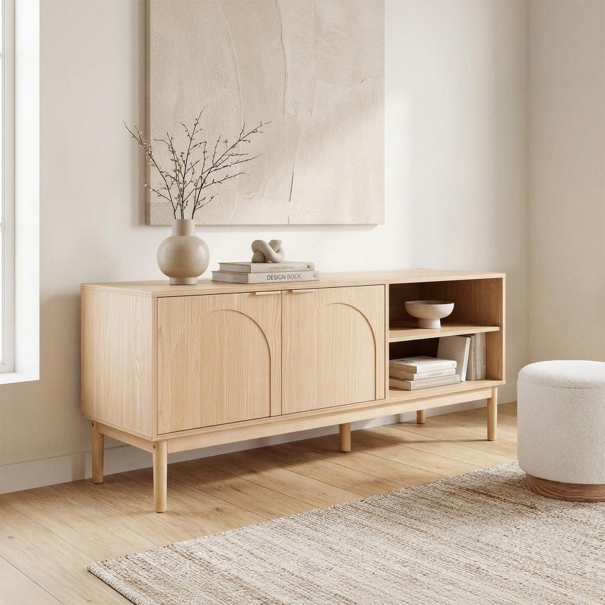 Škandinávsky TV stôl, 140 cm, 2 dvere, dubová povrchová úprava, NOLAN