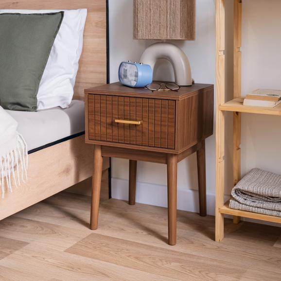 Setti 2 Yöpöydät Retro 1 laatikko, Pähkinäviimeistely MILO