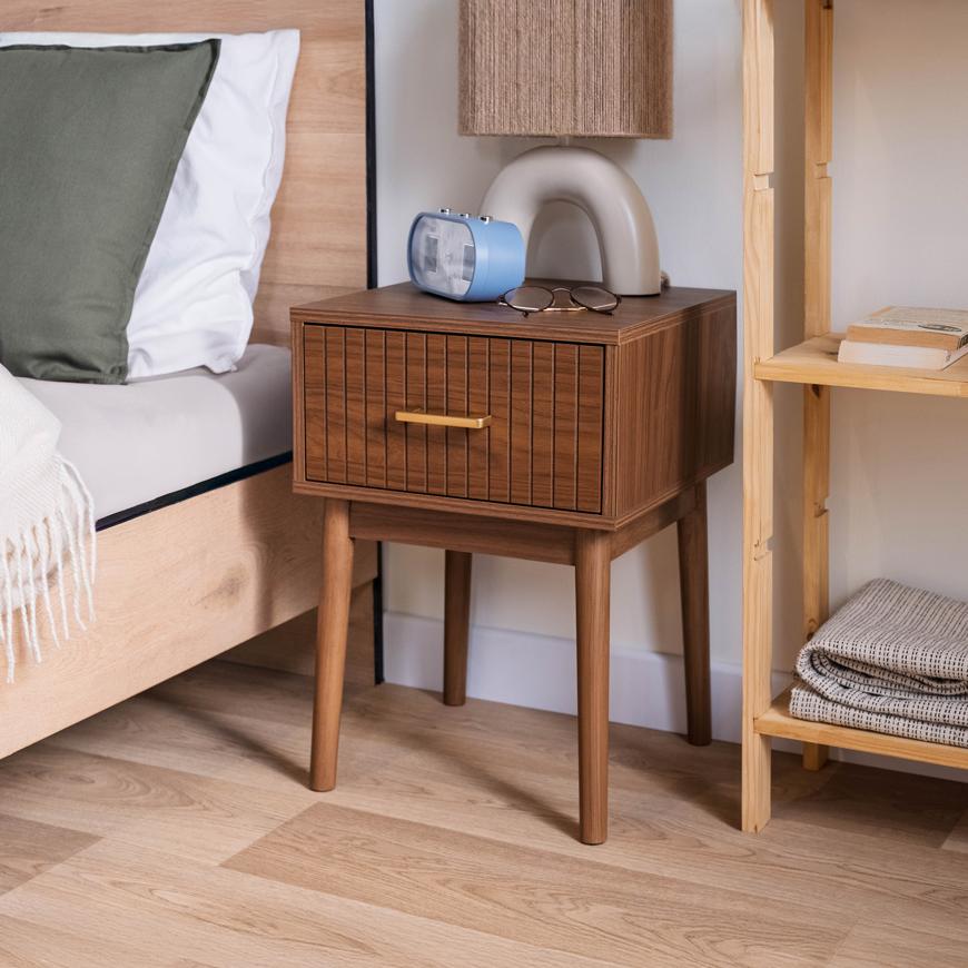 Set van 2 Nachtkastjes Retro 1 lade, Walnoot afwerking MILO