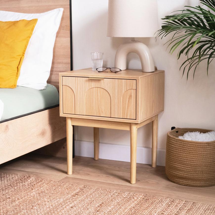 Set van 2 Nachtkastjes 1 lade, Eiken afwerking NOLAN