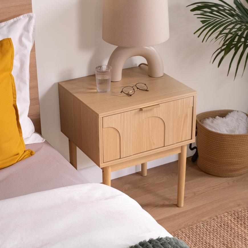 Set van 2 Nachtkastjes 1 lade, Eiken afwerking NOLAN