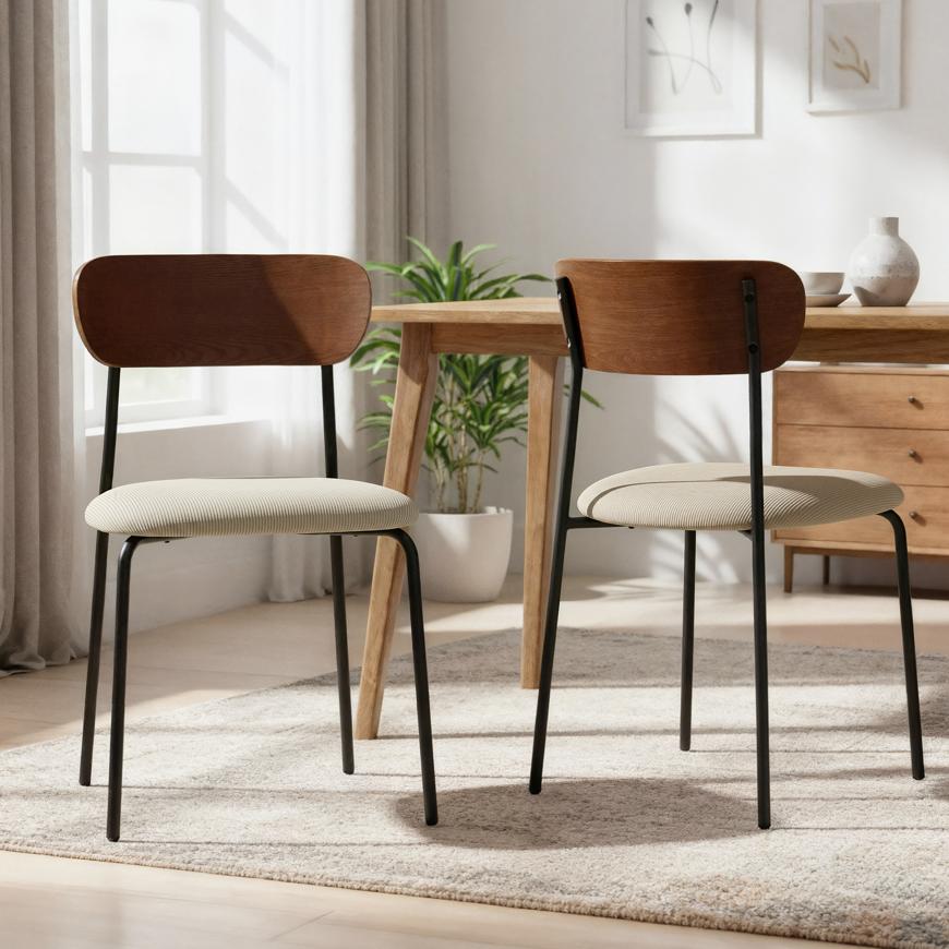 Set van 2 OLIVIA Scandinavische stoelen in beige corduroy