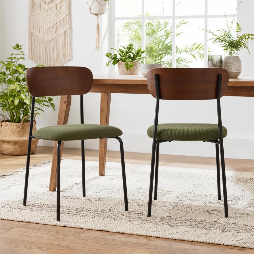 2 kpl OLIVIA-skandinaavisia tuoleja khakinvärisessä korduroy-kankaassa