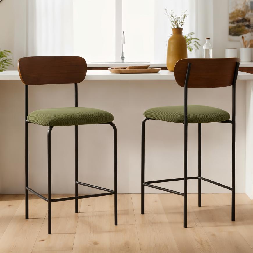 Sada 2 barových židlí OLIVIA Scandinavian v khaki manšestrové barvě