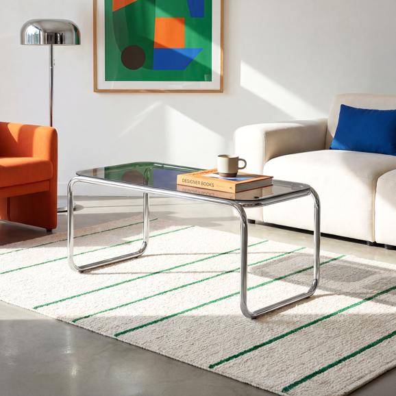 Sohvapöytä Retro 90cm Karkaistu lasi Musta ja Kromattu runko AMAYA