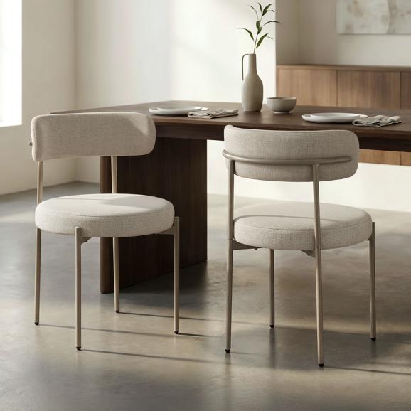 Set de 2 scaune GABY bej din chenille, în stil contemporan