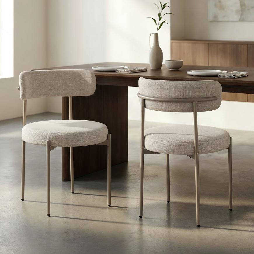 Set de 2 scaune GABY bej din chenille, în stil contemporan