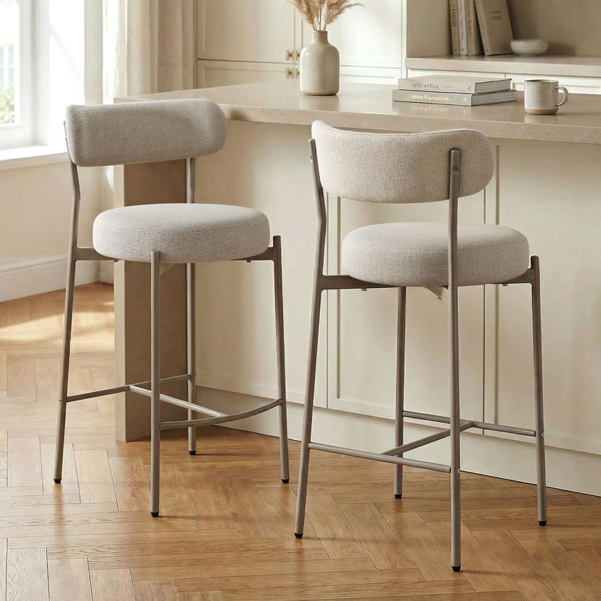 Set de 2 scaune de bar GABY bej, în stil contemporan, tip chenille