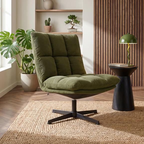 TAO 360° drejelig lænestol i khaki corduroy med sorte metalben