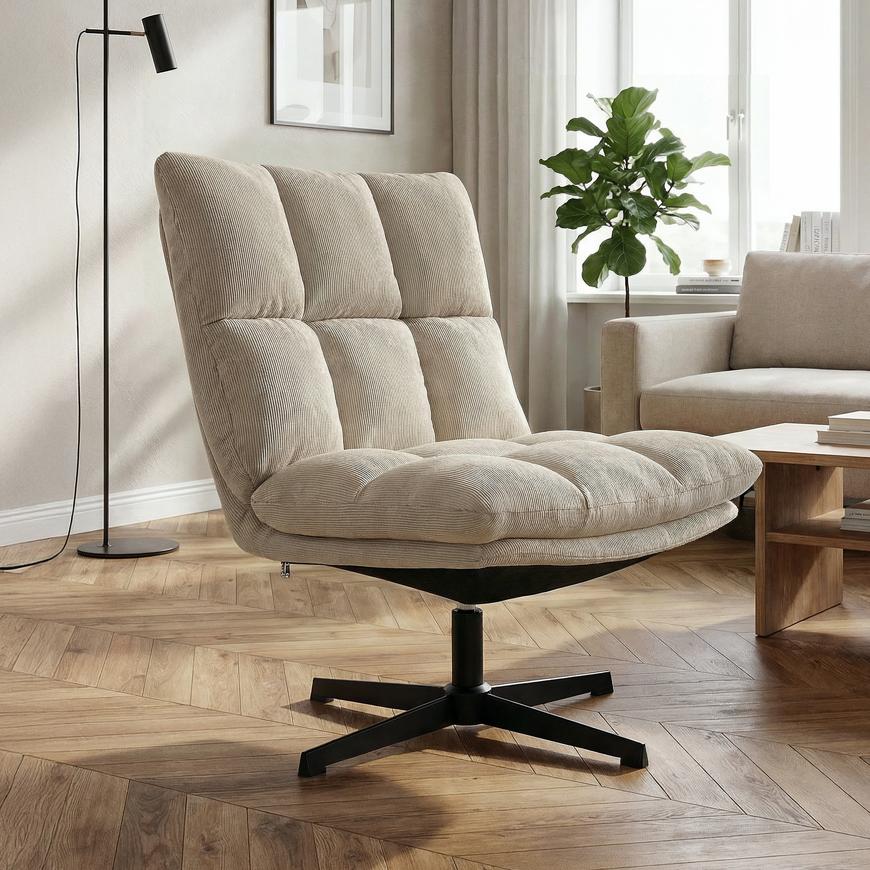 TAO modern swivel armchair in beige corduroy
