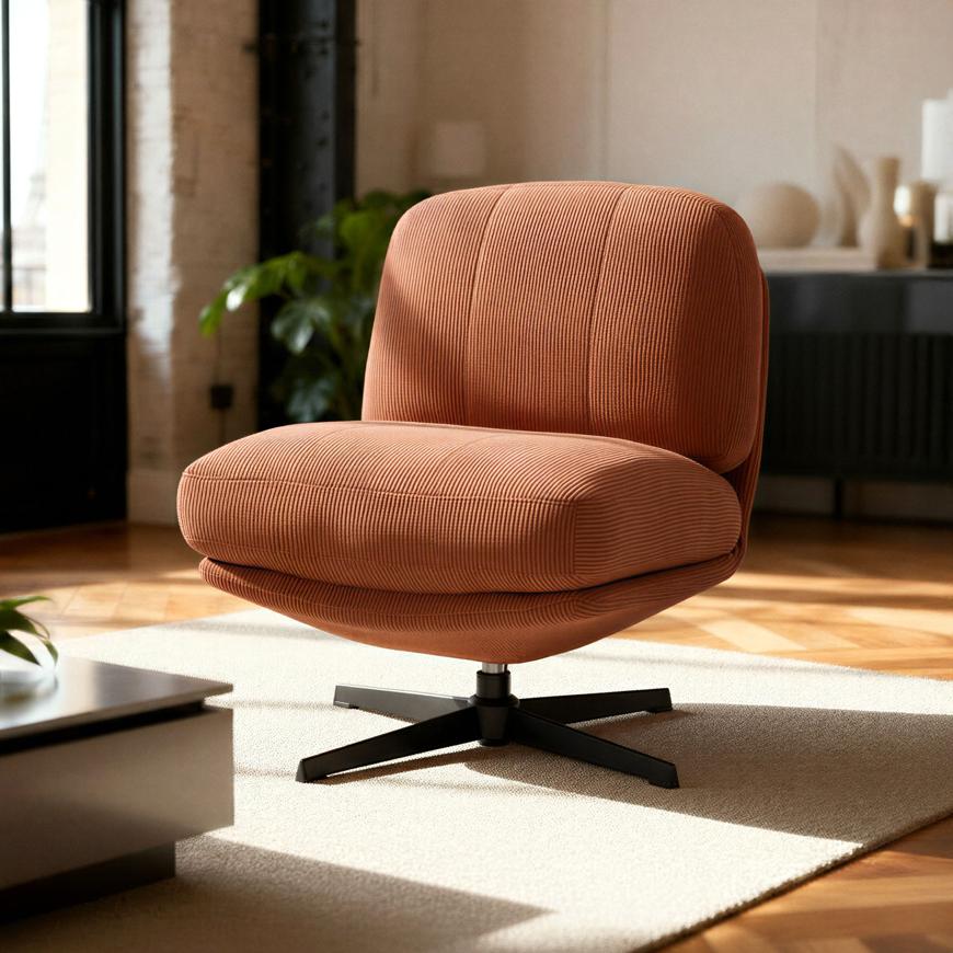 LENA moderner Drehsessel aus terrakottafarbenem Cord