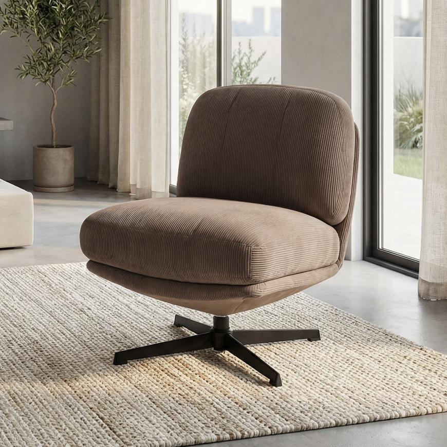 LENA moderner Drehsessel aus taupefarbenem Cord