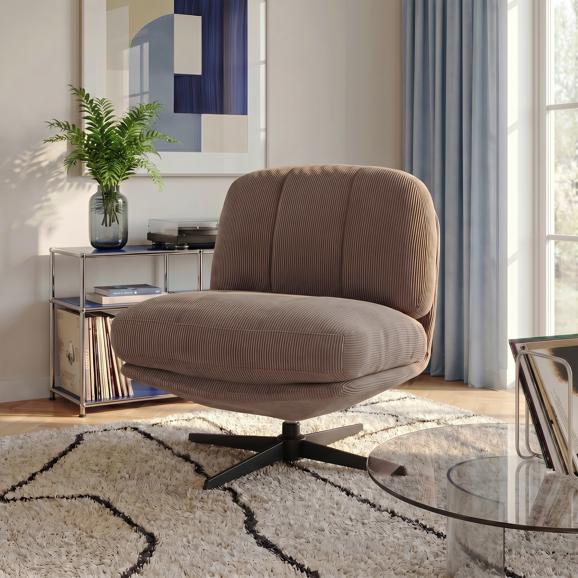 LENA 360° drejestol i taupefarvet corduroy med sorte metalben