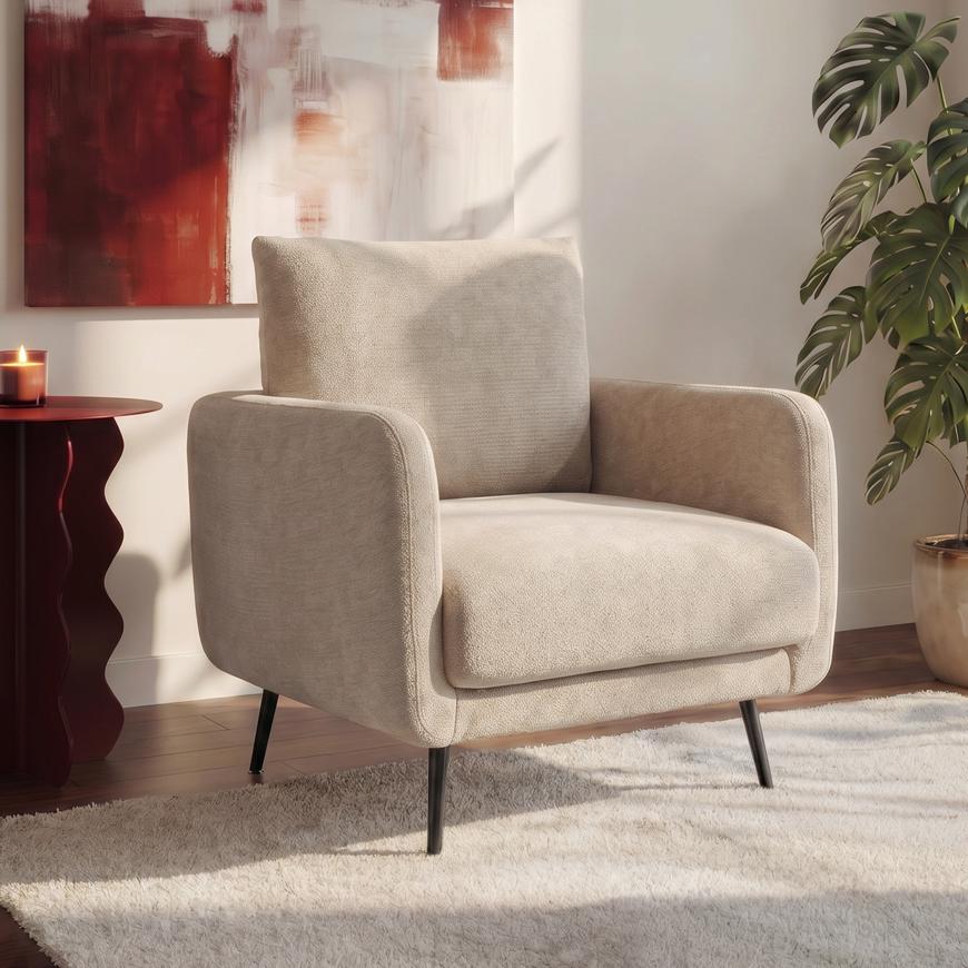 Designerski fotel w beżowej tkaninie szenilowej - EMMA