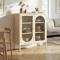KURT Industrial Metal Sideboard with 2 Doors, Beige and Fluted Glass, 80cm