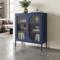 Metal Sideboard 2 Doors Midnight Blue and Fluted Glass 80cm LUKA