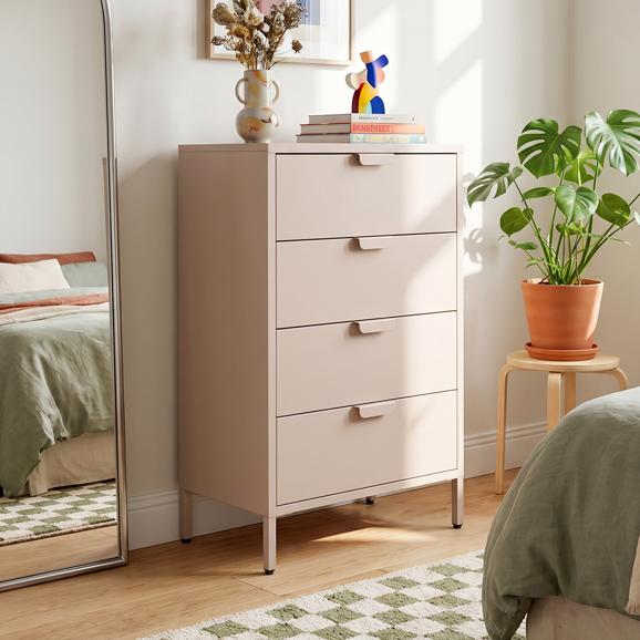 Industriell metallbyrå, 60 cm bred, 4 lådor, beige - THEA