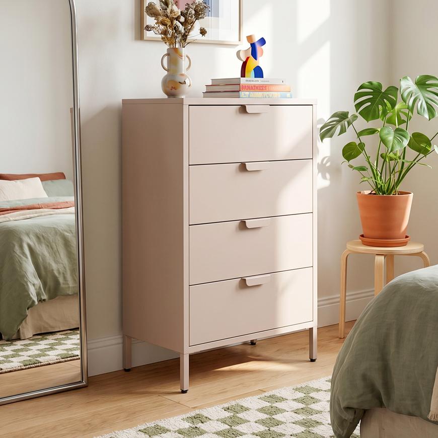 Industriell metallbyrå, 60 cm bred, 4 lådor, beige - THEA