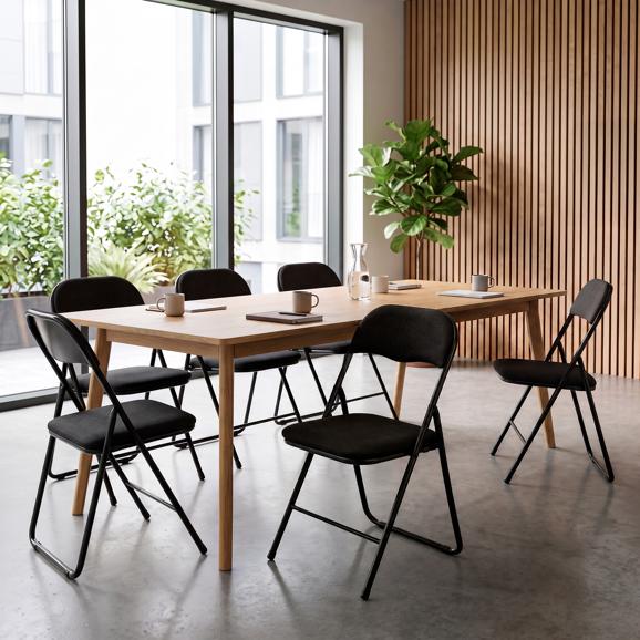 Set van 6 klapstoelen bekleed met zwart corduroy met zwarte metalen poten - GRETA