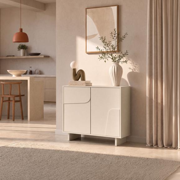 FLORA beige dressoir van 80 cm met 2 deuren en melamine afwerking