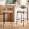 Set di 2 sgabelli da bar, alti 75 cm, rivestiti in velluto a coste beige e con gambe in metallo nero, IRIS