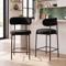 Set di 2 sgabelli da bar, alti 65 cm, rivestiti in velluto a coste nero con gambe in metallo nero, IRIS