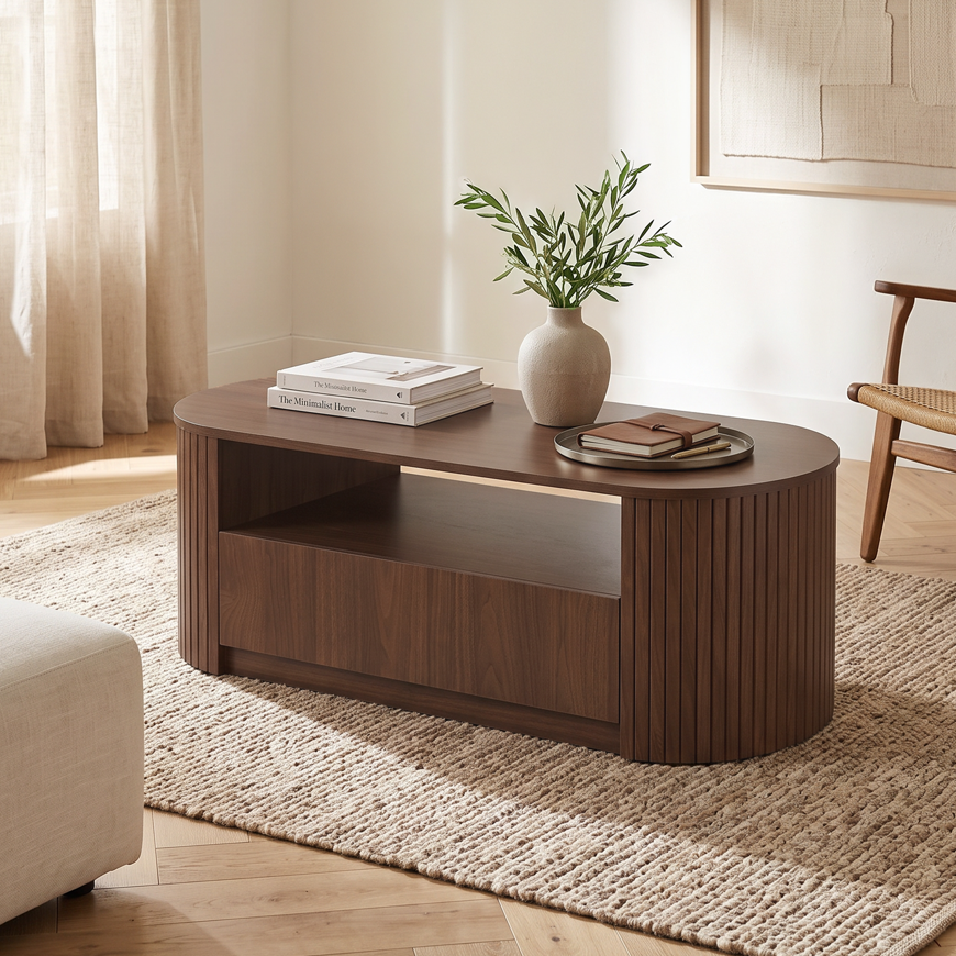 Böhmischer Couchtisch, 110 cm, mit einer Schublade, dunkle Holzoptik, Melaminbeschichtung, ALBA
